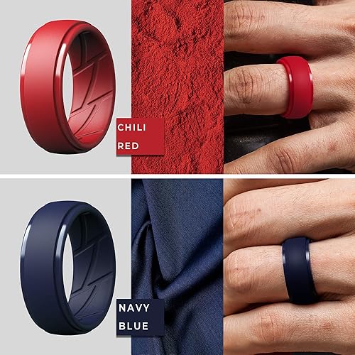 Miniatura 4 de ThunderFit Anillo de silicona para hombre, con ranuras para flujo de aire, 0.4pulgadas de ancho, 0.1pulgadas de grosor