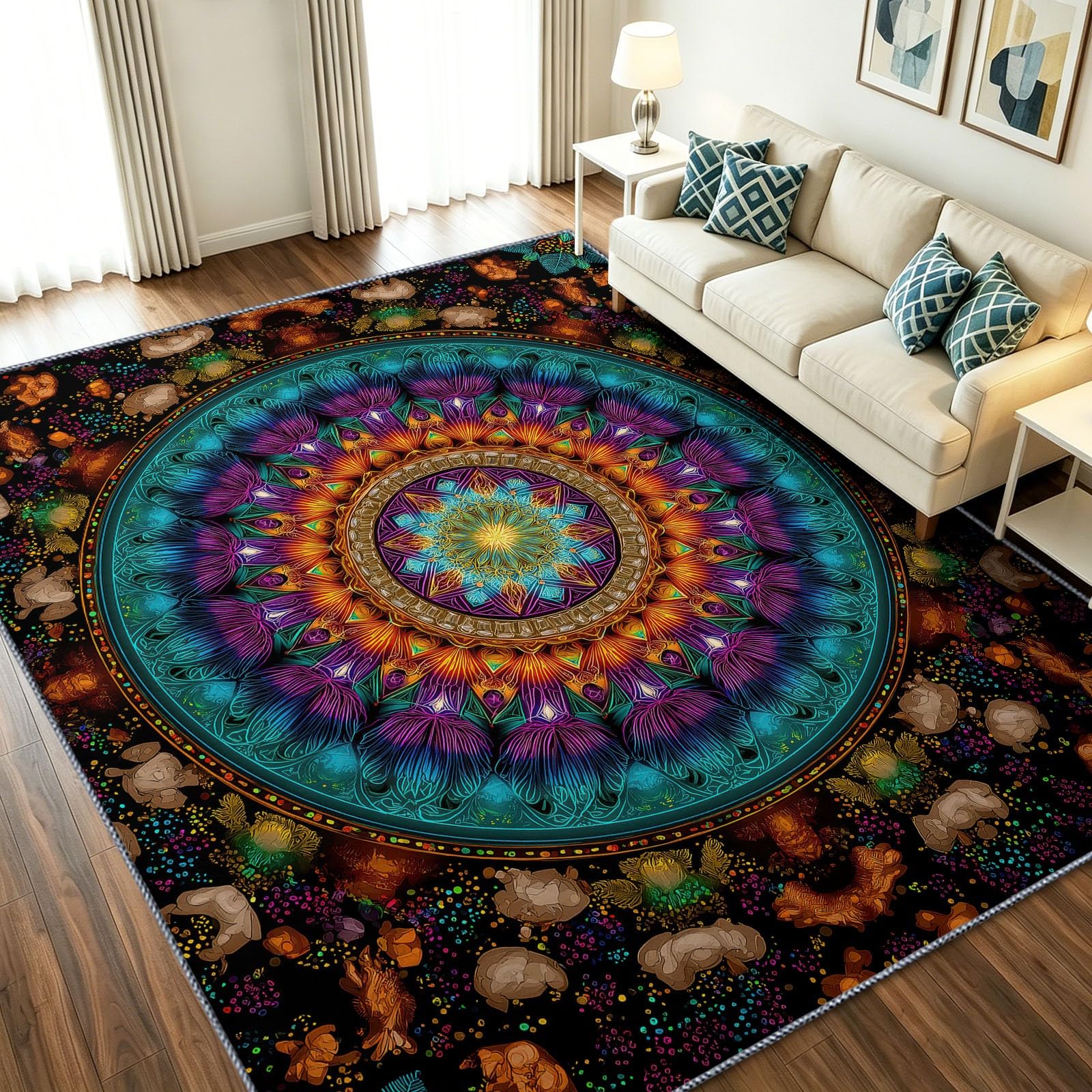 Tapis motif floral cercle vintage noir 120x180 de haute qualité
