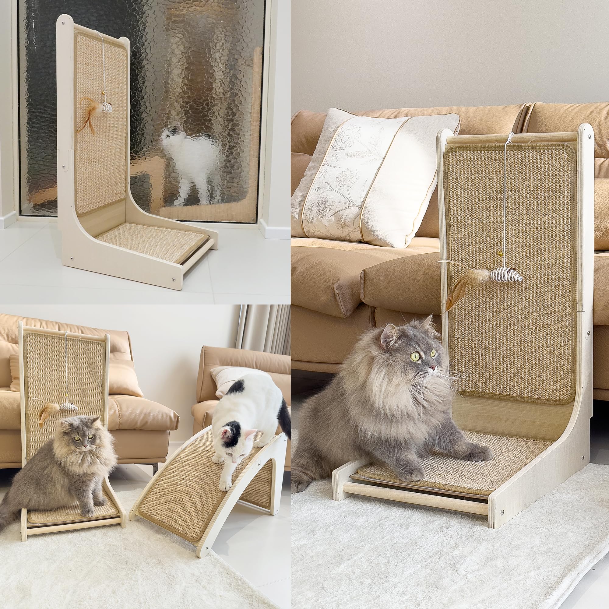PETKARAY Tiragraffi per Gatti, Rampa in Sisal a Forma di L per Interni, Base da Pavimento con Gioco a Forma di Topo ed Erba Gatta