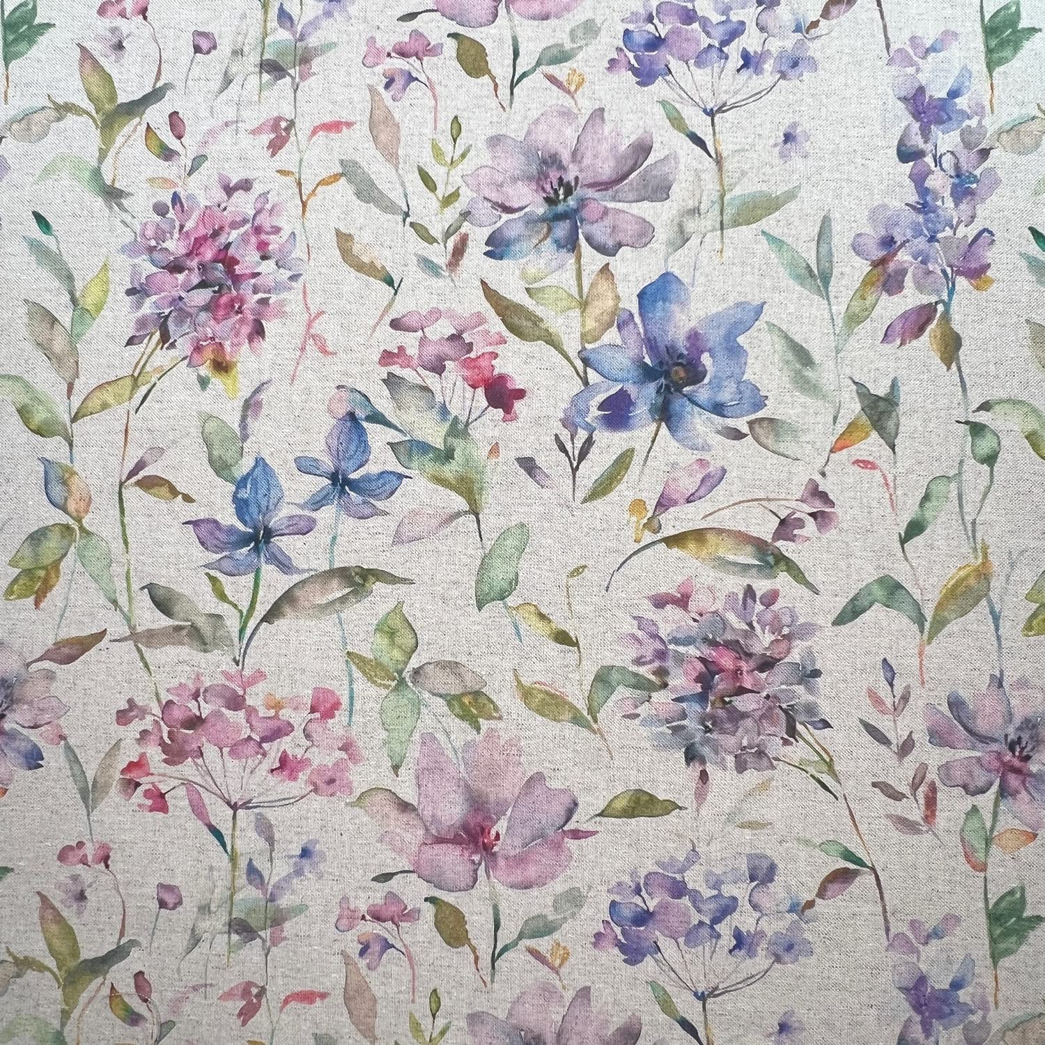 Glamour Secrets Giardino Heather Organic Linen Look Fabric - Floral Canvas Upholstery Material - 140Cm / 55" Wide - Sold Per Metre - Cushions Blinds Curtains Bag Making (Giardino Heather)