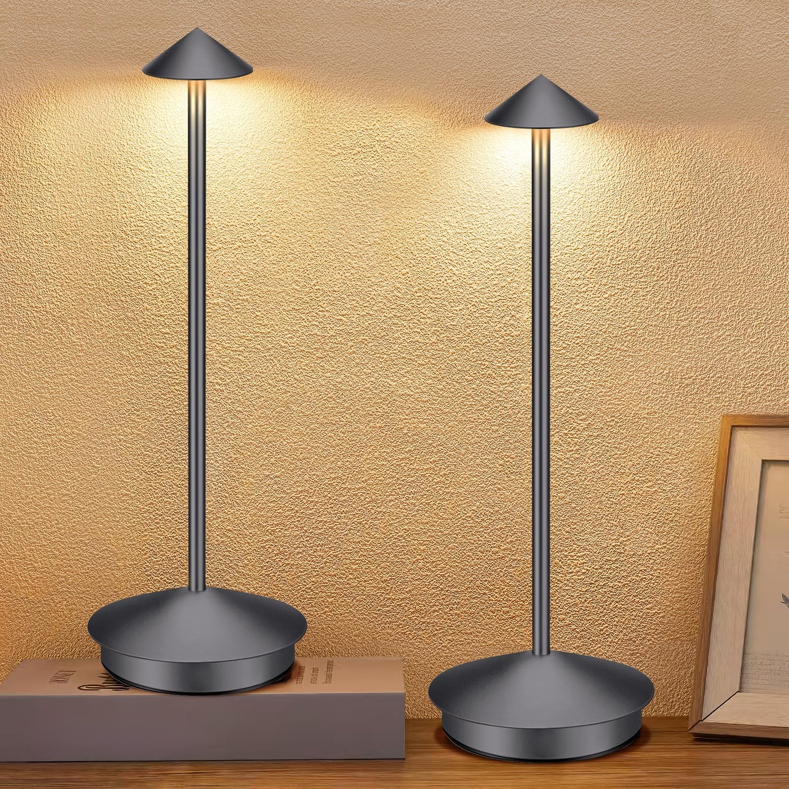Portable Cordless Table Lamp Set of 2, Modern Led Desk Lamp Rechargeable, 6000mAh Battery Table Light for Dinning Patio Bedroom Camping Coffee shop Restaurant, IP54 Waterproof, Dimmable 3 Light Color
