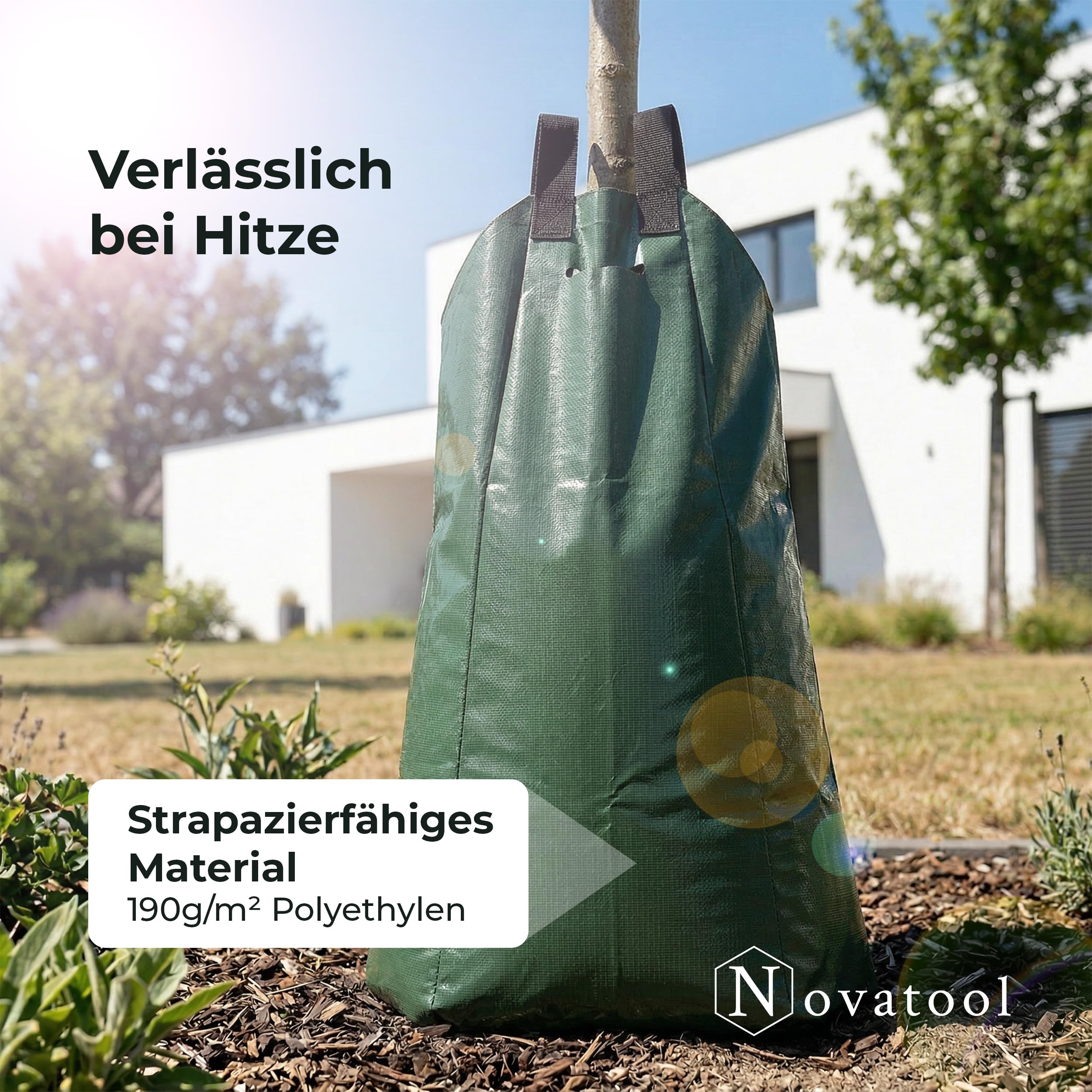 Novatool 3 x worki do nawadniania drzew, 75 l, zielone, worki do nawadniania, worki na wodę, z wytrzymałego PCW