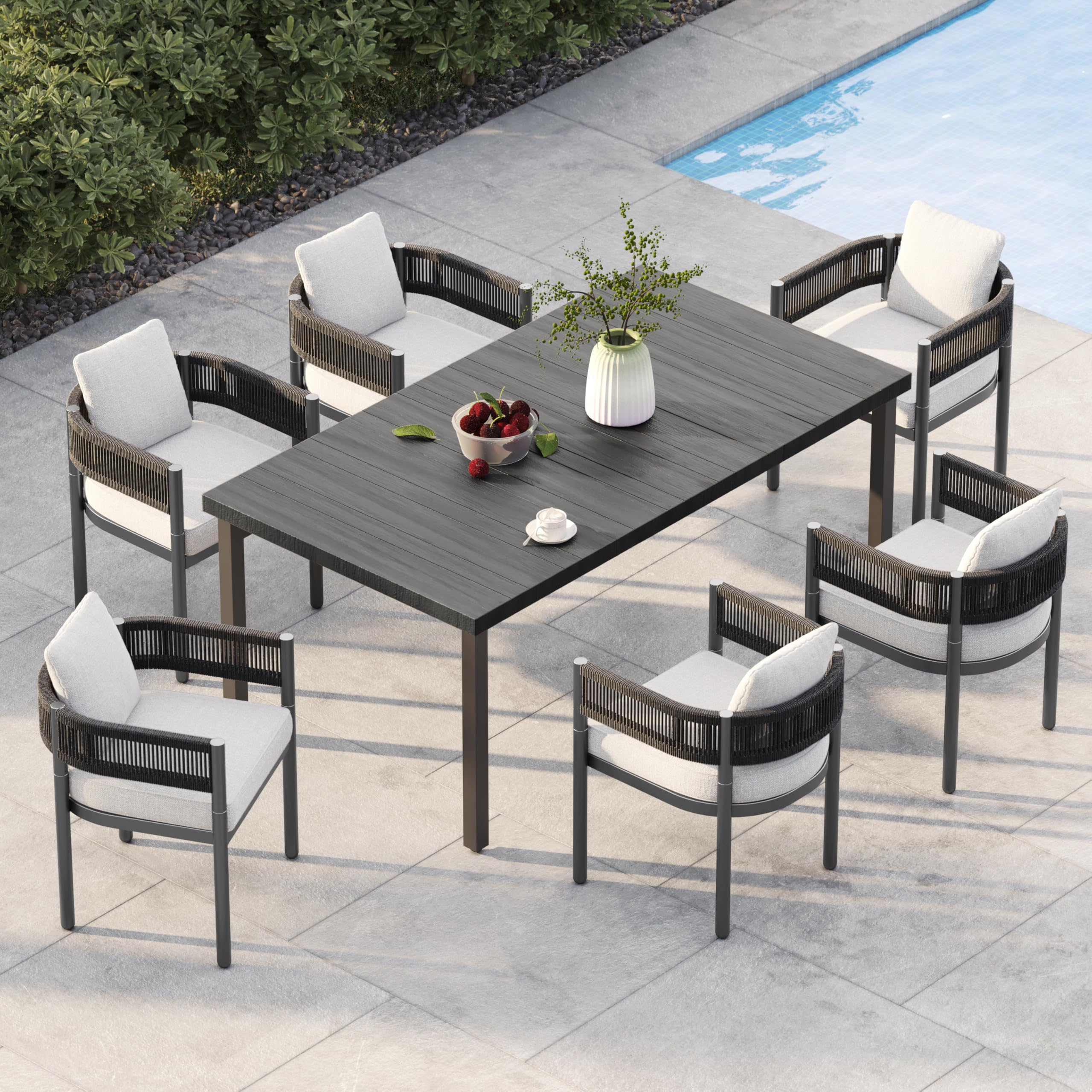 7-Piece Patio Dining Set For 6 - Aluminum & HDPE Table And Chairs, Umbrella Hole, All-Weather, Classic Gray