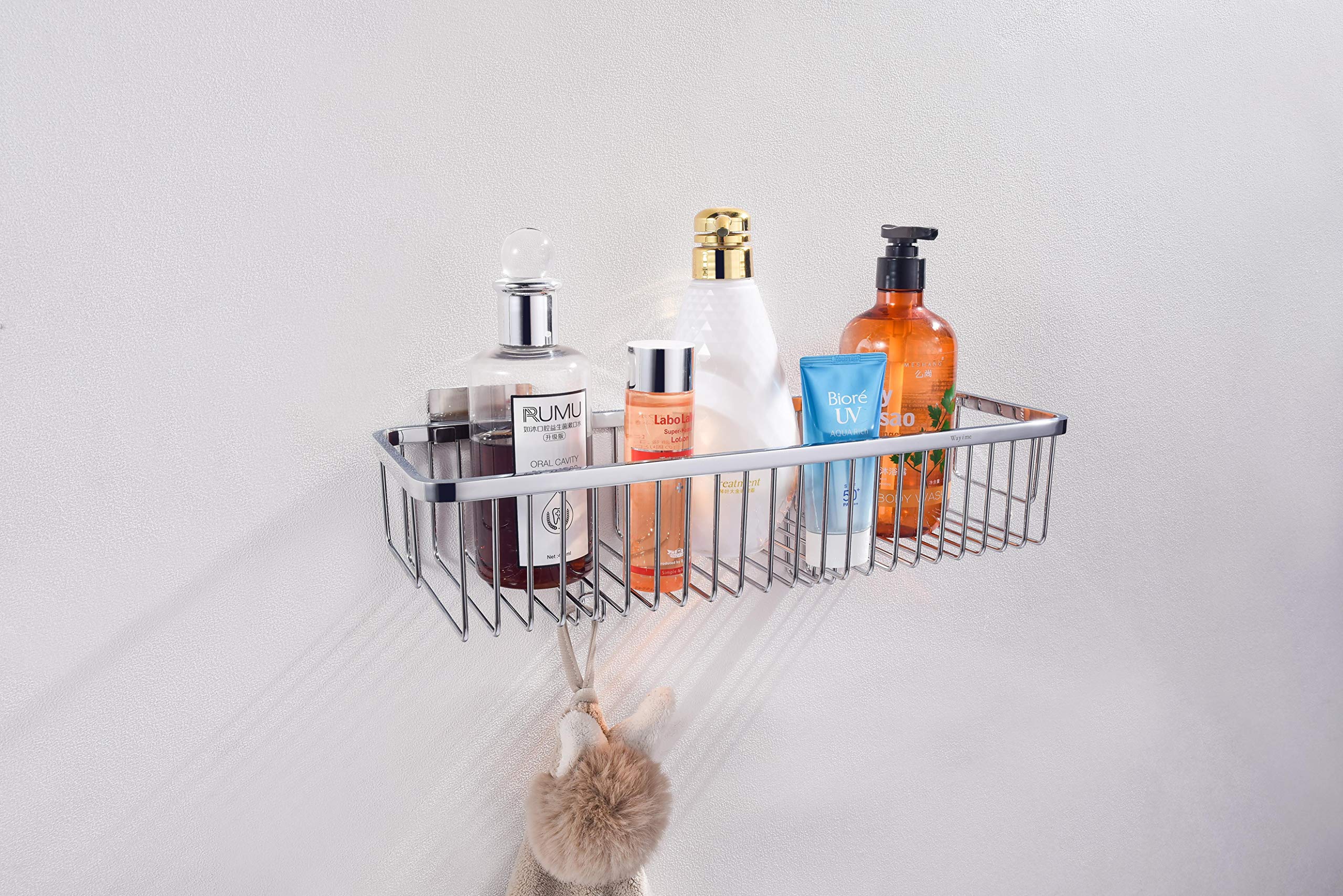 Wayime 16 Stainless Steel 304 No-Drilling Wall-Mounting Shower Caddy with Hook as Bathroom Shelf Kitchen Shelf