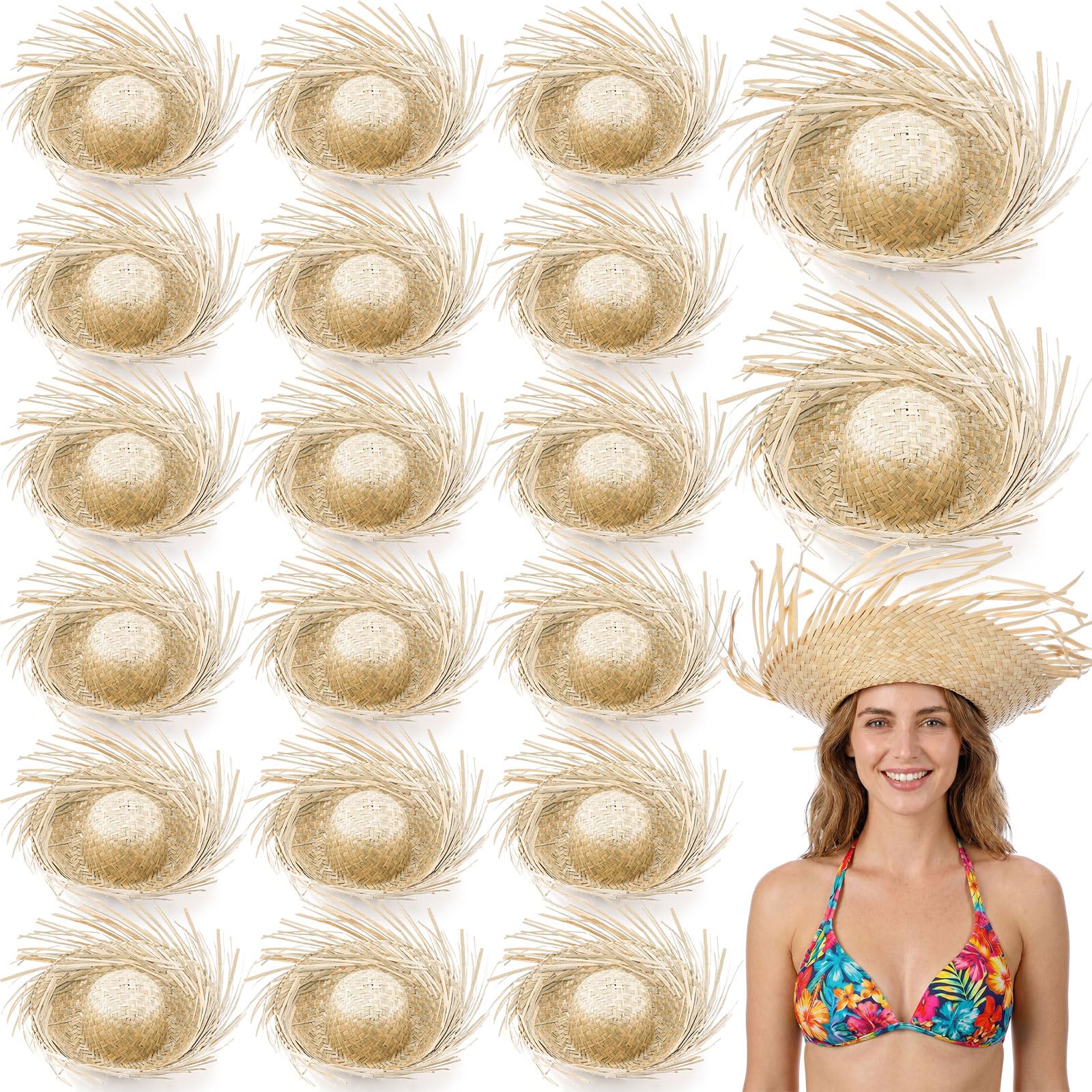 Cuffbow 20 Pcs Straw Hat for Adult Halloween Costume Straw Hat Bulk