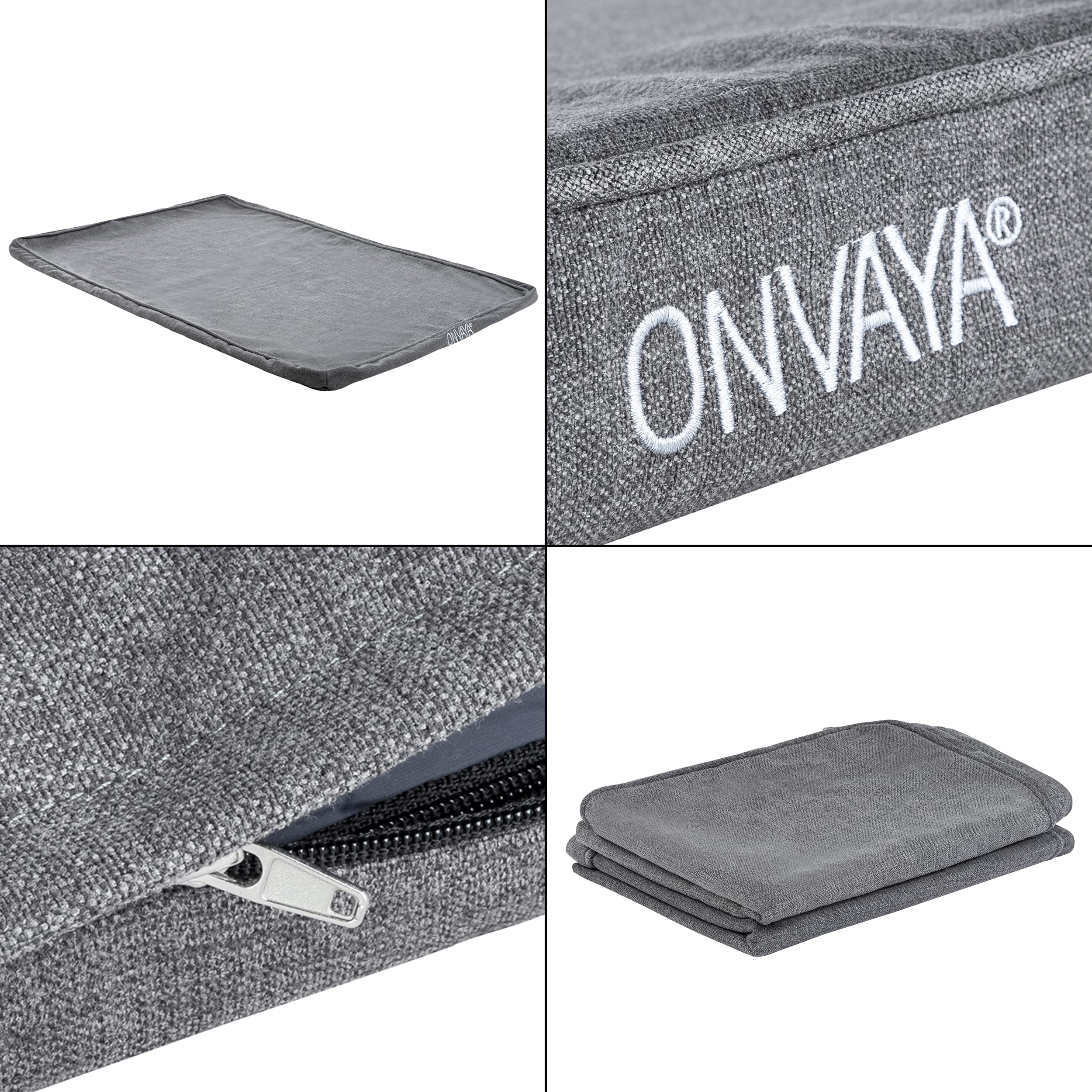 ONVAYA® Hundekissen Ersatzbezug | Hundebett Wechselbezug | hygienisch | Bezug auf 95 Grad waschbar | strapazierfähiges Material | Größe S | Grau