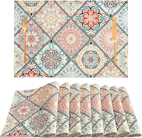 Miniatura 17 de Juego de 4 manteles individuales para mesa de granja, de lino, lavables, resistentes al calor, tela lavable, impermeable, rectangular, para cocina,