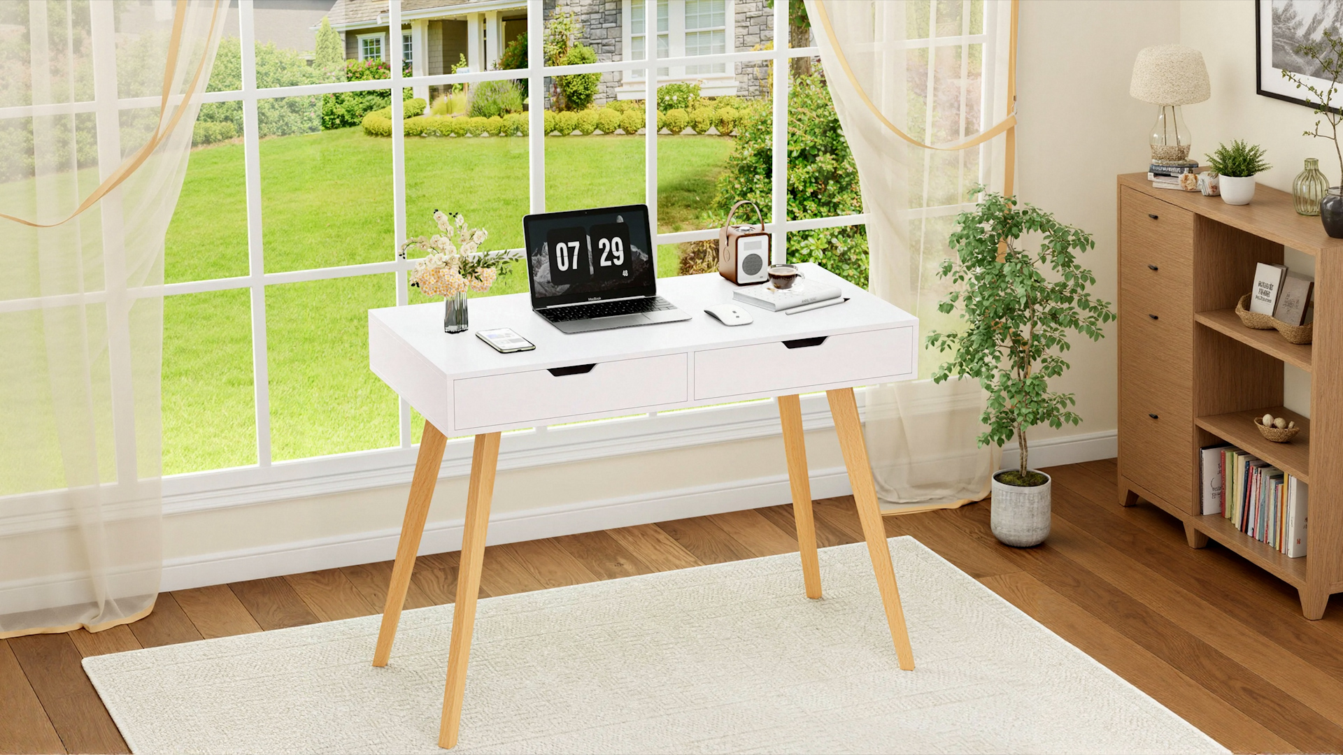 Amazon.com: FOTOSOK White Writing Desk with 2 Drawers, Small Desk