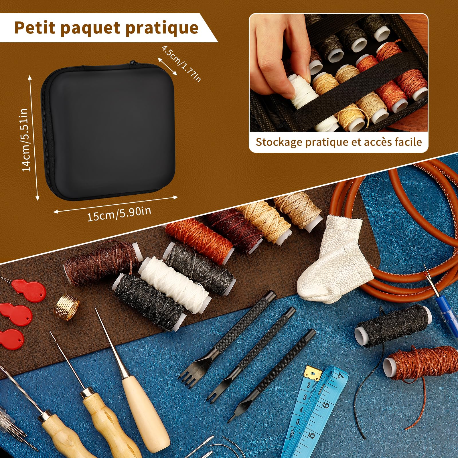 Kit De Couture Cuir 42 Pièces - Outils Complets Pour Réparation Rembourrage Et Artisanat Cuir