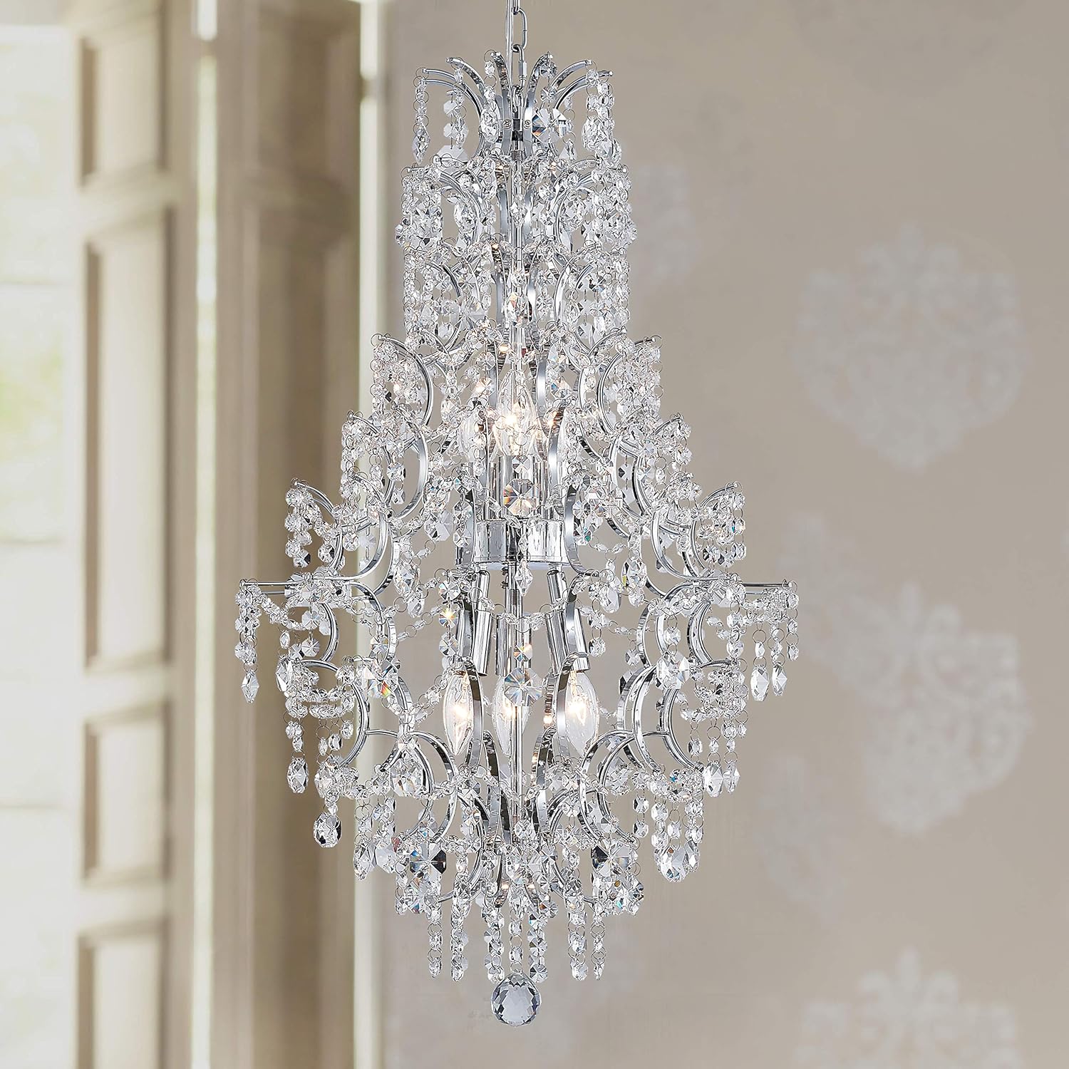 Modern Pendant Chandelier Crystal Raindrop Lighting Ceiling Light Fixture Lamp for Dining Room Bathroom Bedroom Livingroom 6 E12 Bulbs Required D17 in x H31 in - - 