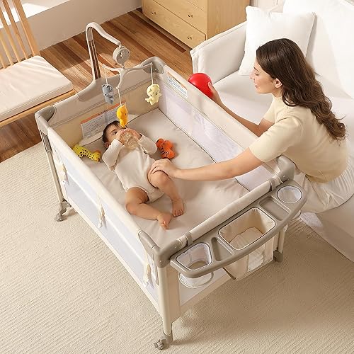 Miniatura 3 de Pack and Play, Moisés para bebés junto a la cama, cuna portátil, mesa para cambiar pañales y patio de juegos para bebé - Malla transpirable y marco