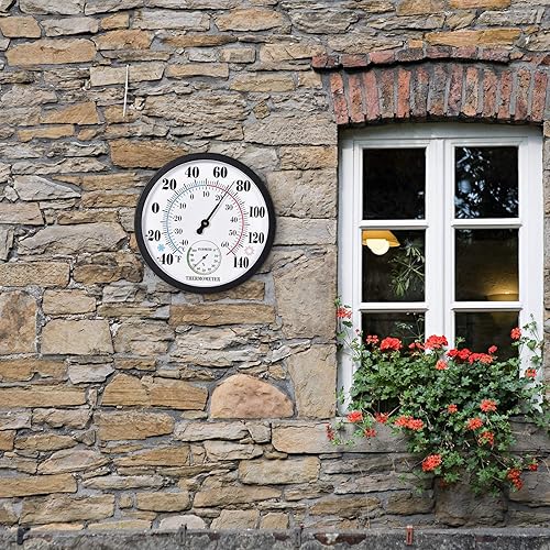 Miniatura 7 de Termómetro para interiores y exteriores termómetro de pared de números grandes higrómetro impermeable no requiere batería de 10 pulgadas higrómetro