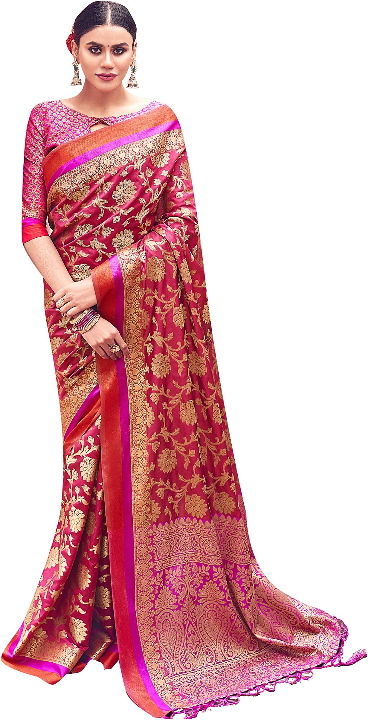 Elina fashion Sarees For Women Banarasi Art Silk Woven Saree || Ethnic Indian Wedding Gift Sari with Unstitched Blouse