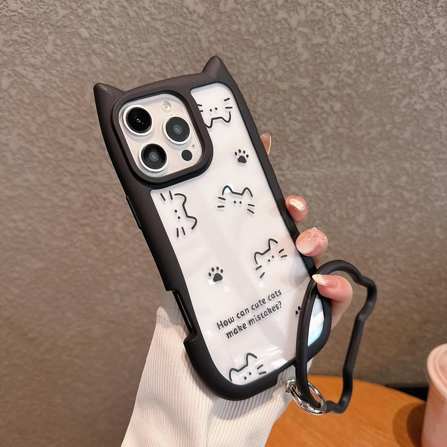 for iPhone 13 Pro Max Case, [Black Cute Cat Ears] [2-in-1 with Kitty Bracelet] Stylish Print, Soft TPU Shockproof, Gift for Women and Girls - Image 3