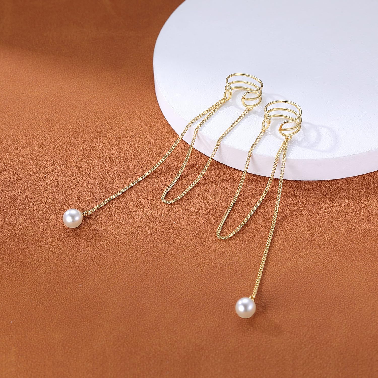 SLUYNZ 925 Sterling Silver No Piercing Cuff Earrings Chain for Women Wrap Earrings Pearl Tassel Clip On Ear