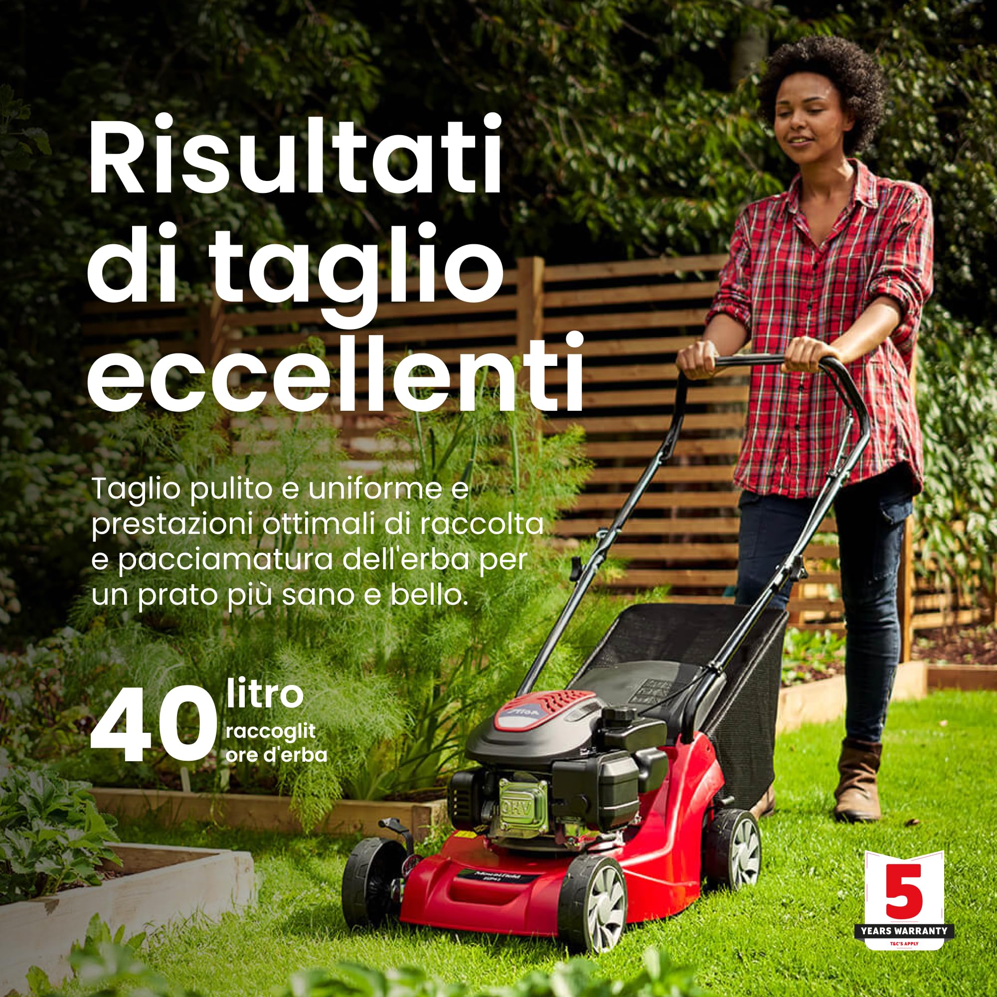 MOUNTFIELD HP41 - Rasaerba a scoppio azionato a mano da 123 cc, larghezza di taglio di 39 cm, raccoglitore dell'erba da 40 litri