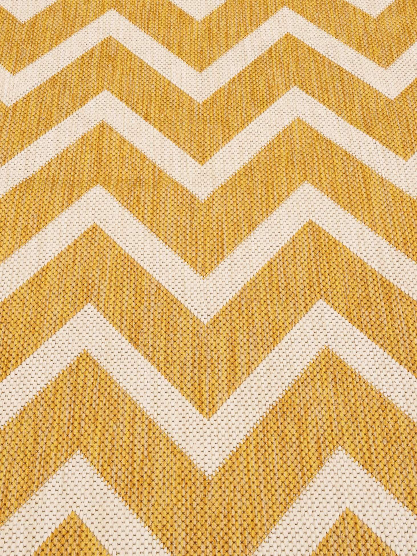 RugVista Capri Alfombra Interior y Exterior, Redondo, Ø 150 cm, Amarillo | Modernas, Pelo corto, Lavado a mano, Oeko-Tex 100, Resistente a los rayos UV, Cocina, Pasillo, Patio