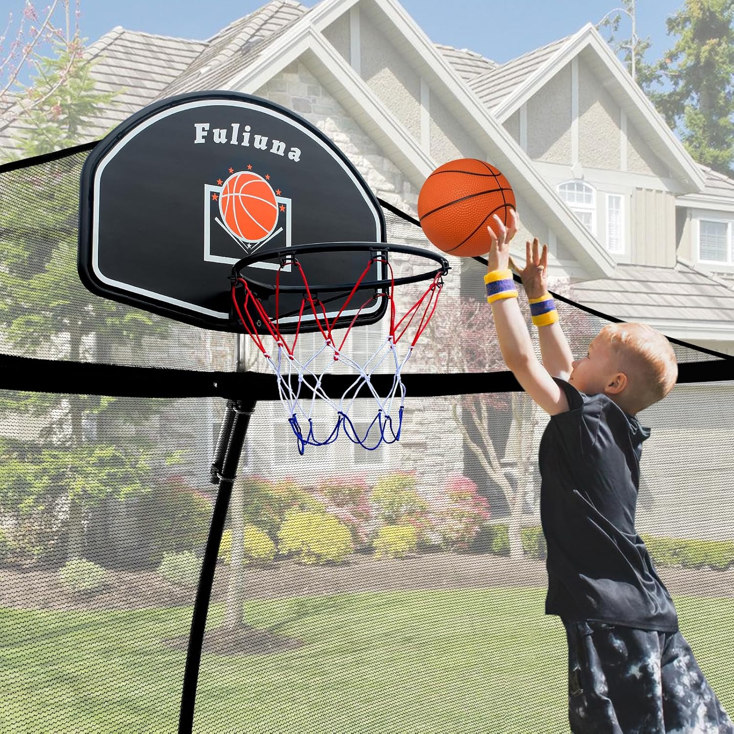 Fuliuna Trampoline Basketball Hoop, Easy to Install Basketball Hoop for