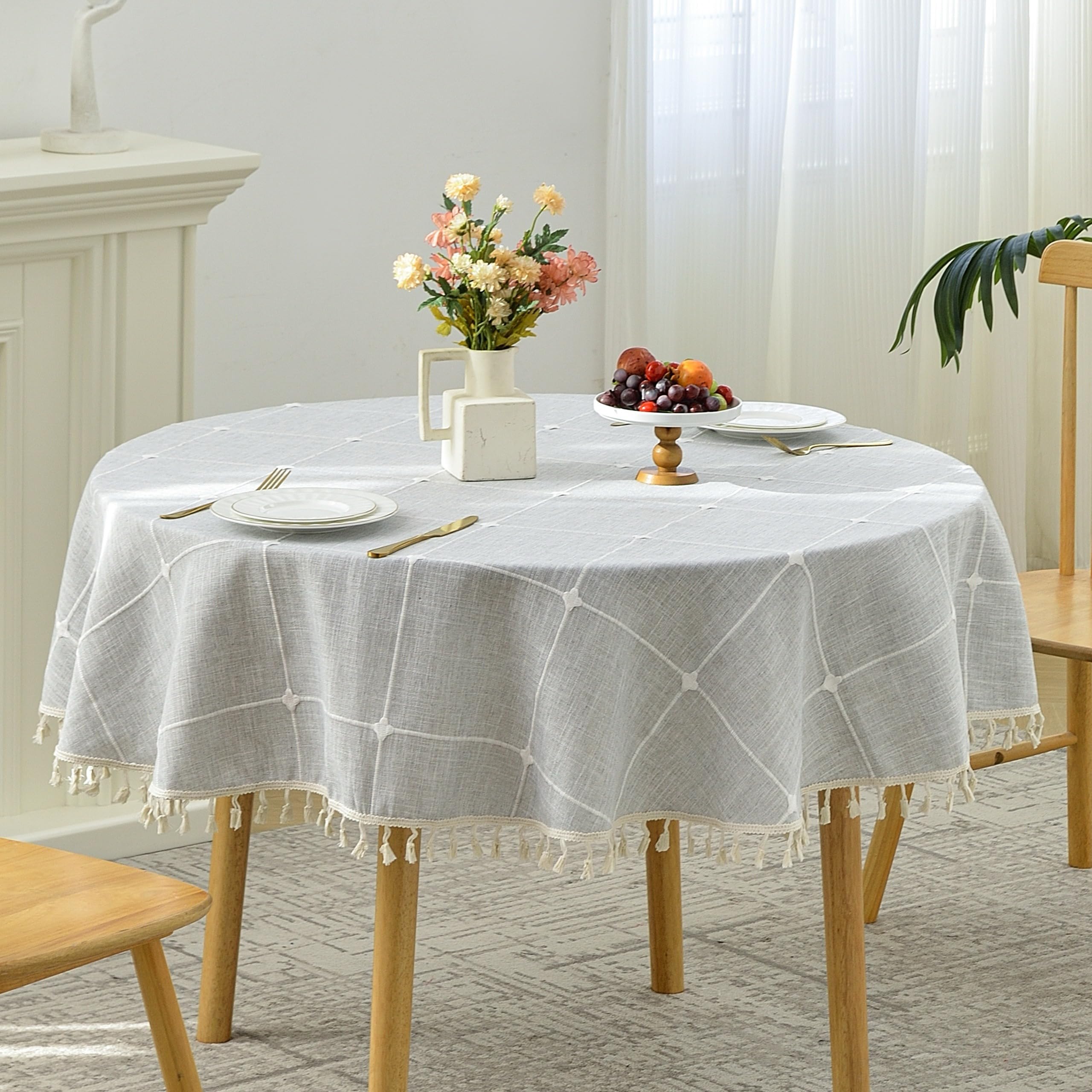 Amazon.com: Lattice Embroidery Round Tablecloth with Tassel, Heavy Duty ...