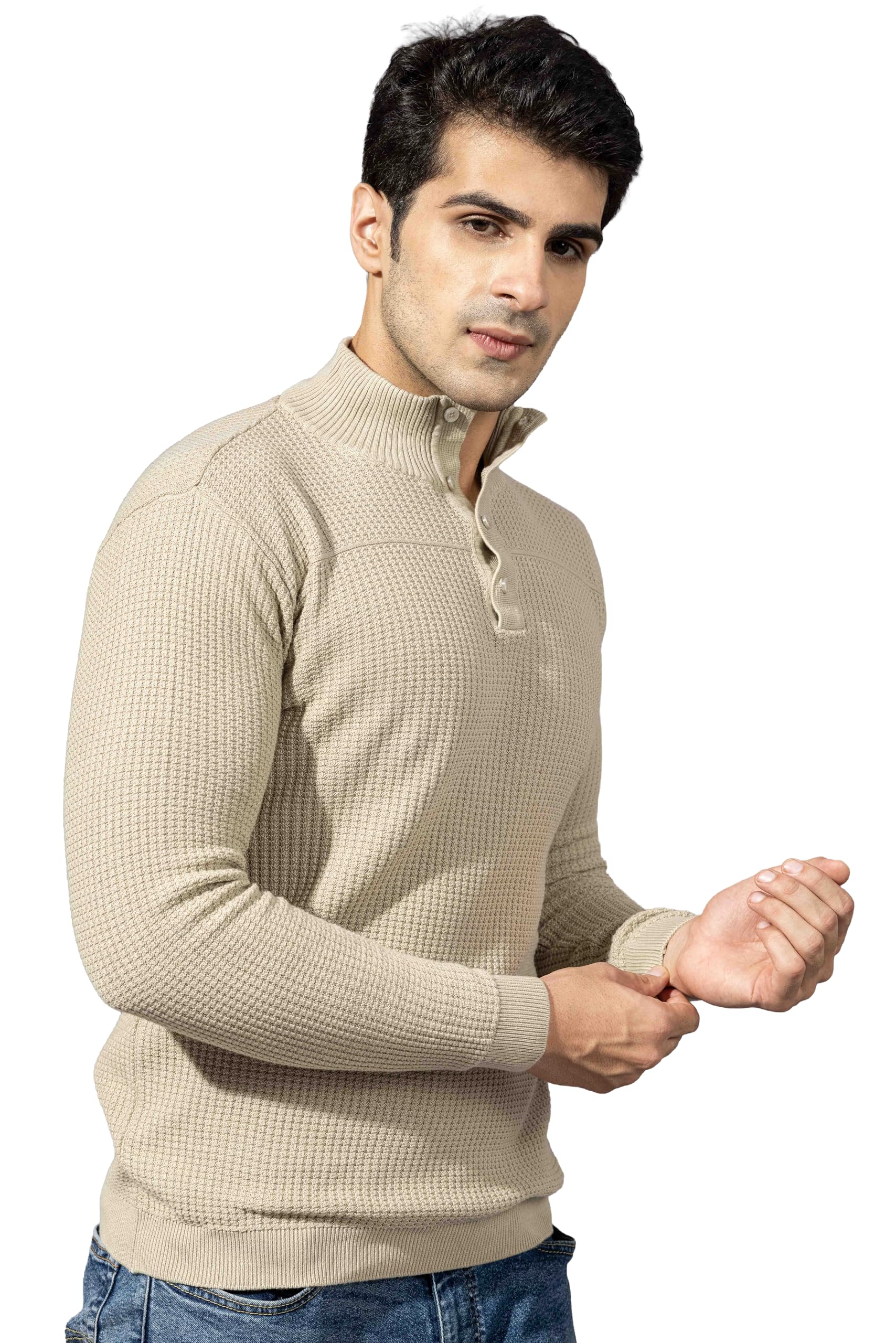 gritstones Men Grey Buttoned Full Sleeve Premium Pullover (GSFSFLT4SEPLGRN_M)-picture-12