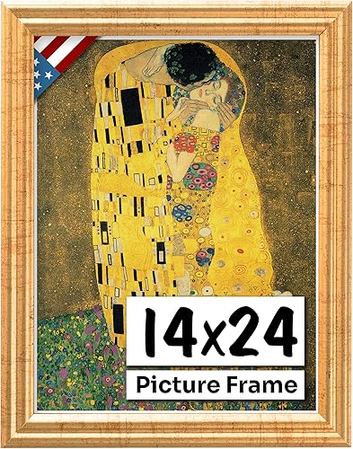 US Art Marco de fotos dorado antiguo de 14x24 con 0.75 pulgadas de ancho - Decoración de pared dorada, marcos de madera maciza hechos a mano con