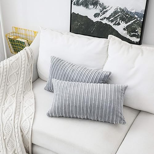 Miniatura 525 de UGASA - Juego de 2 fundas de almohada de terciopelo a rayas, funda decorativa para cojín con cremallera oculta para el hogar, sofá, dormitorio,