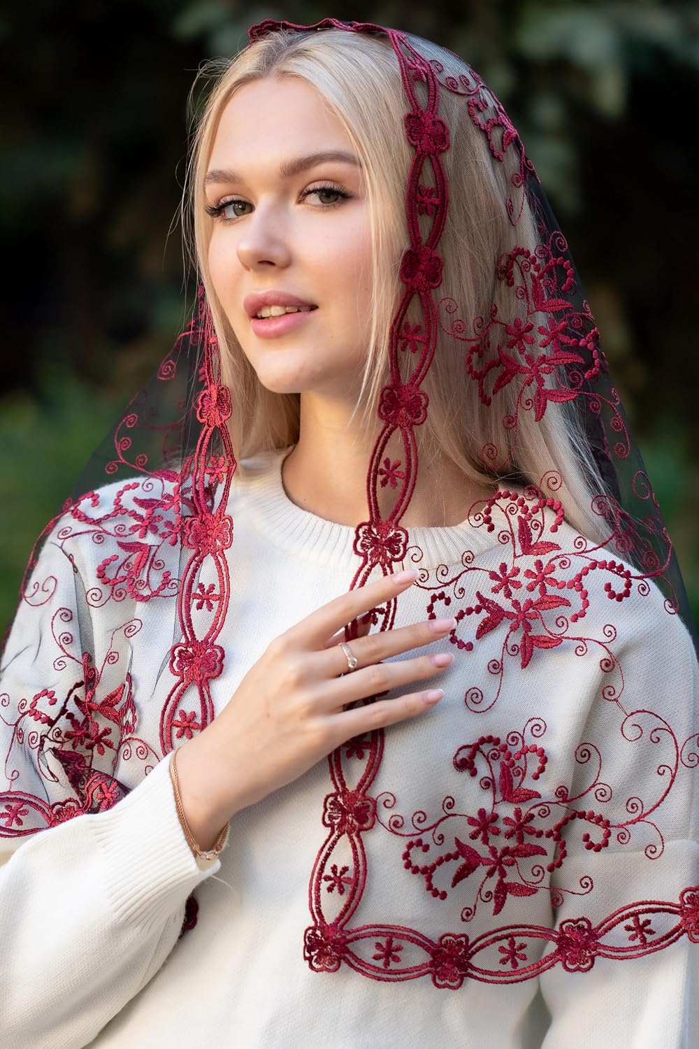 Catholic Mantilla Mass Infinity Veil - Church Lace Spanish Chapel Head Covering - Long