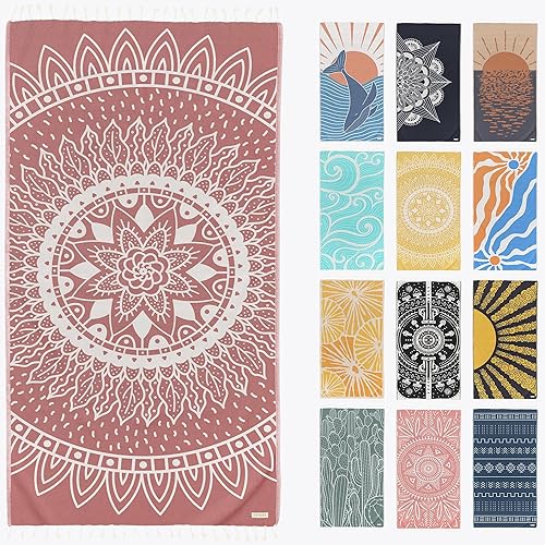 Miniatura 8 de FESHKA Toalla de Playa Turca Sin Arena (37 x 67 pulgadas) Toalla de Baño de Secado Rápido, Manta de Playa de Gran Tamaño, Ligera para Viajes - Hecha