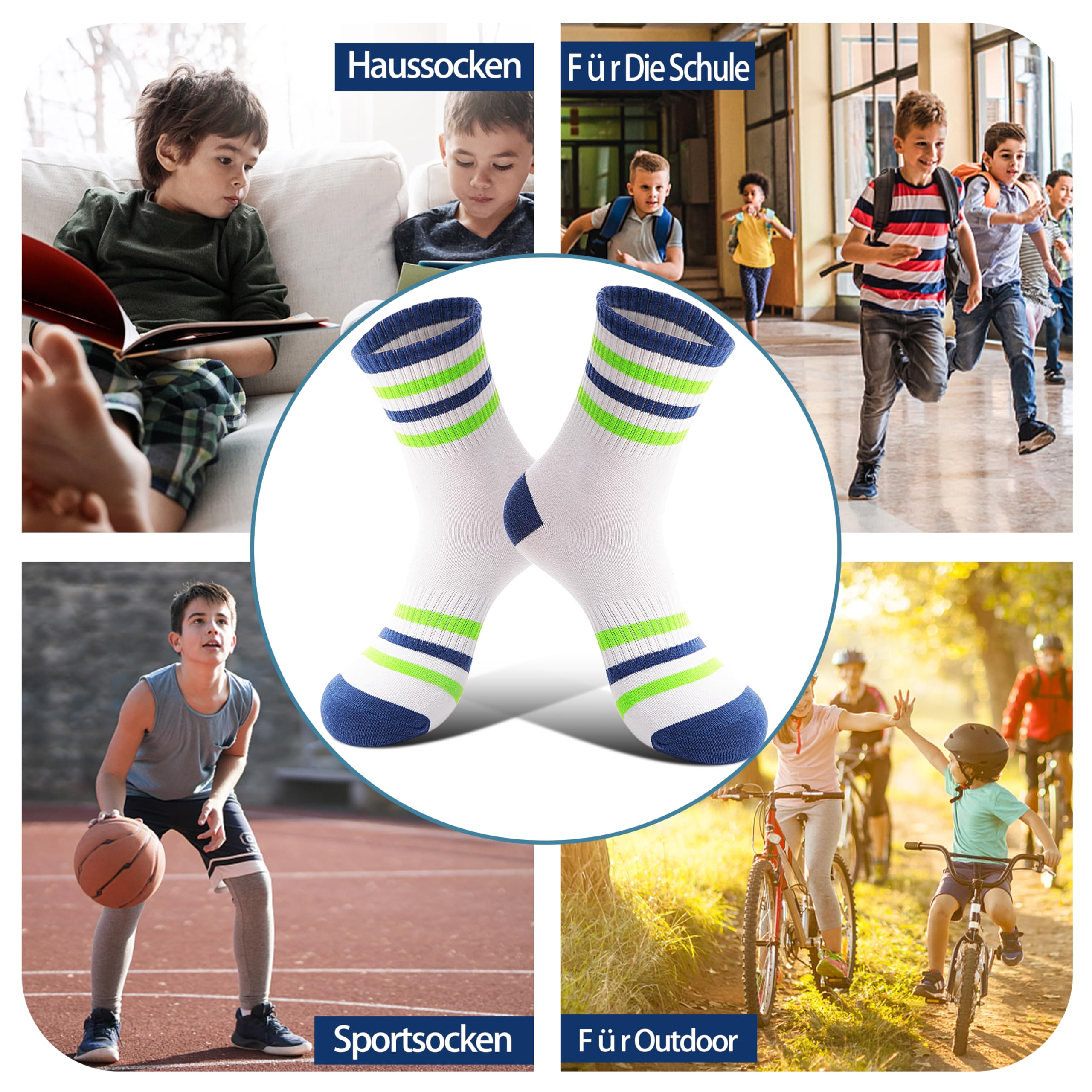 Welwoos Kinder Jungen Socken Sportsocken Atmungsaktiv Laufsocken Kompressions Baumwolle Kindersocken 6 Paare
