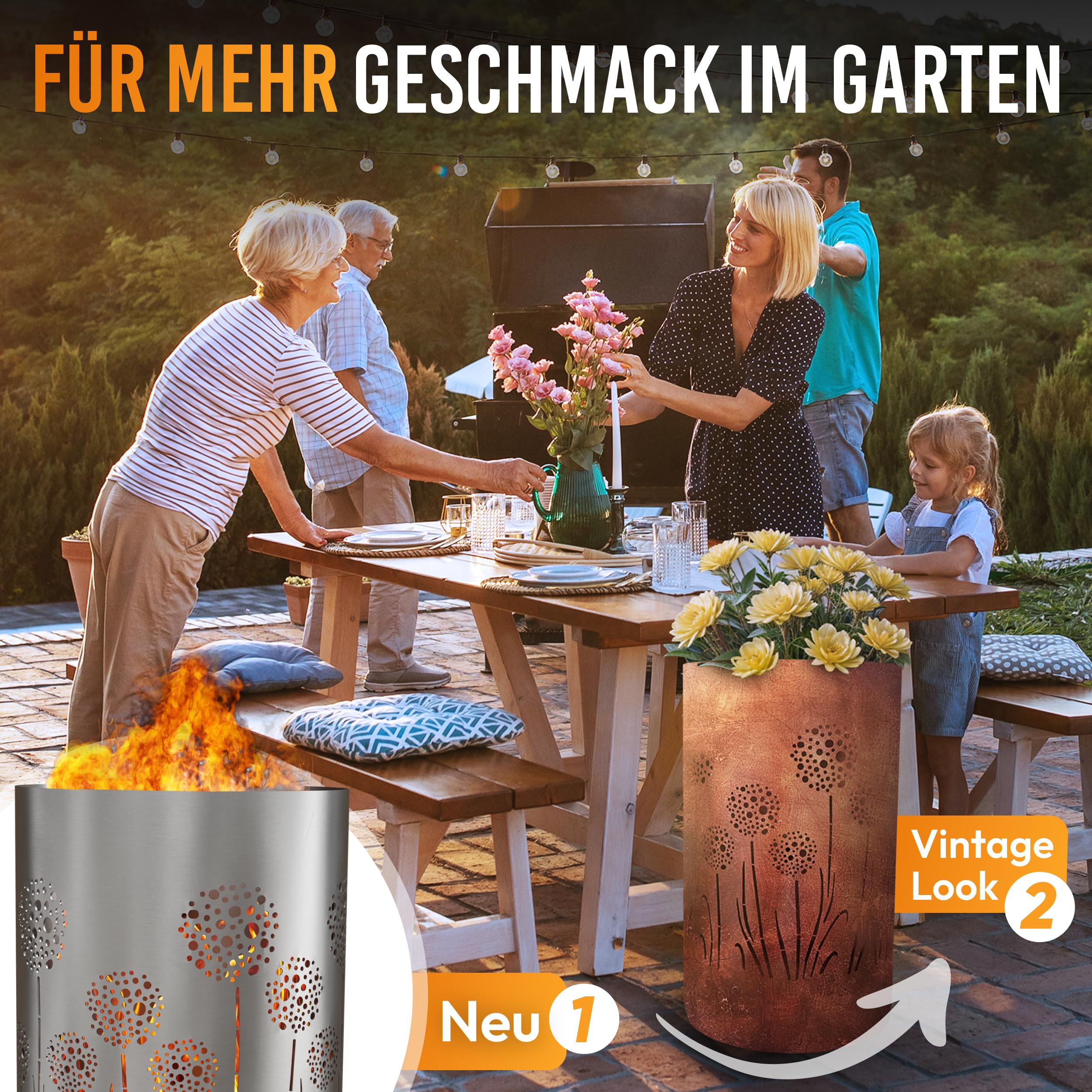 Feuertonne Feuerkorb mit Pusteblume Motiv