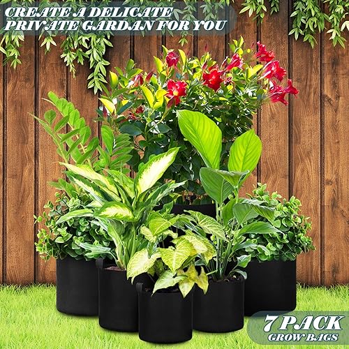 Miniatura 6 de Hoolerry Paquete de 7 bolsas negras de cultivo de plantas gruesas no tejidas en 4 tamaños, 10, 7, 5 y 3 galones, macetas de tela de aireación con