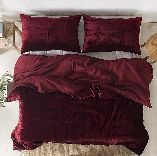 Miniatura 3 de Funda de edredón de terciopelo rojo vino, hecha de terciopelo de rayón de alta calidad, juego de 3 fundas de edredón y funda de almohada tamaño