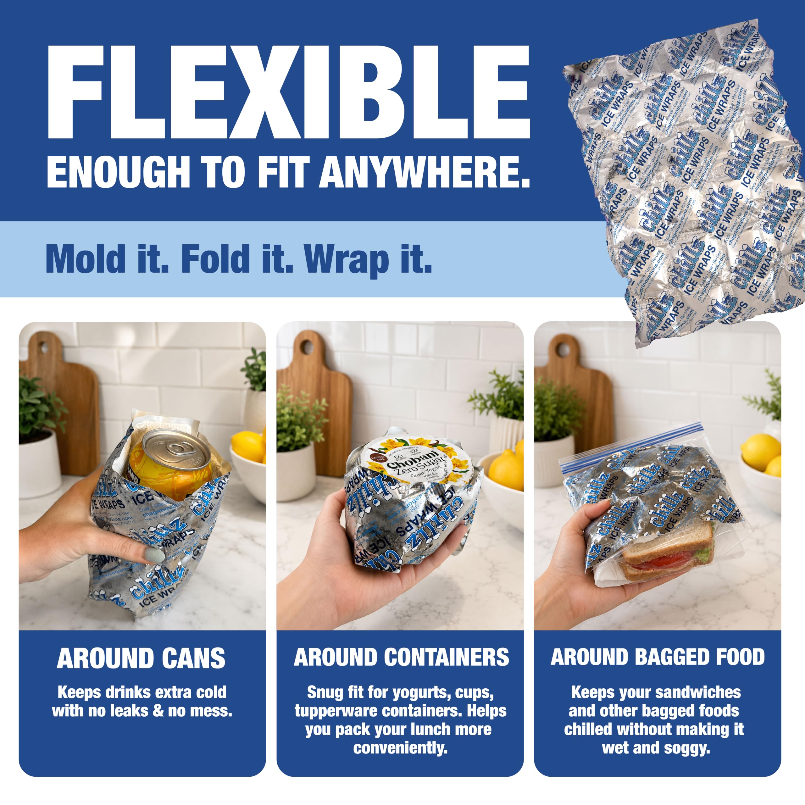 Chillz Lot de 20 feuilles de glace flexibles et réutilisables, durables pour glacières, kits de déjeuner et thérapie glacée (10-6, 5-12 et 5-24), violet floral,