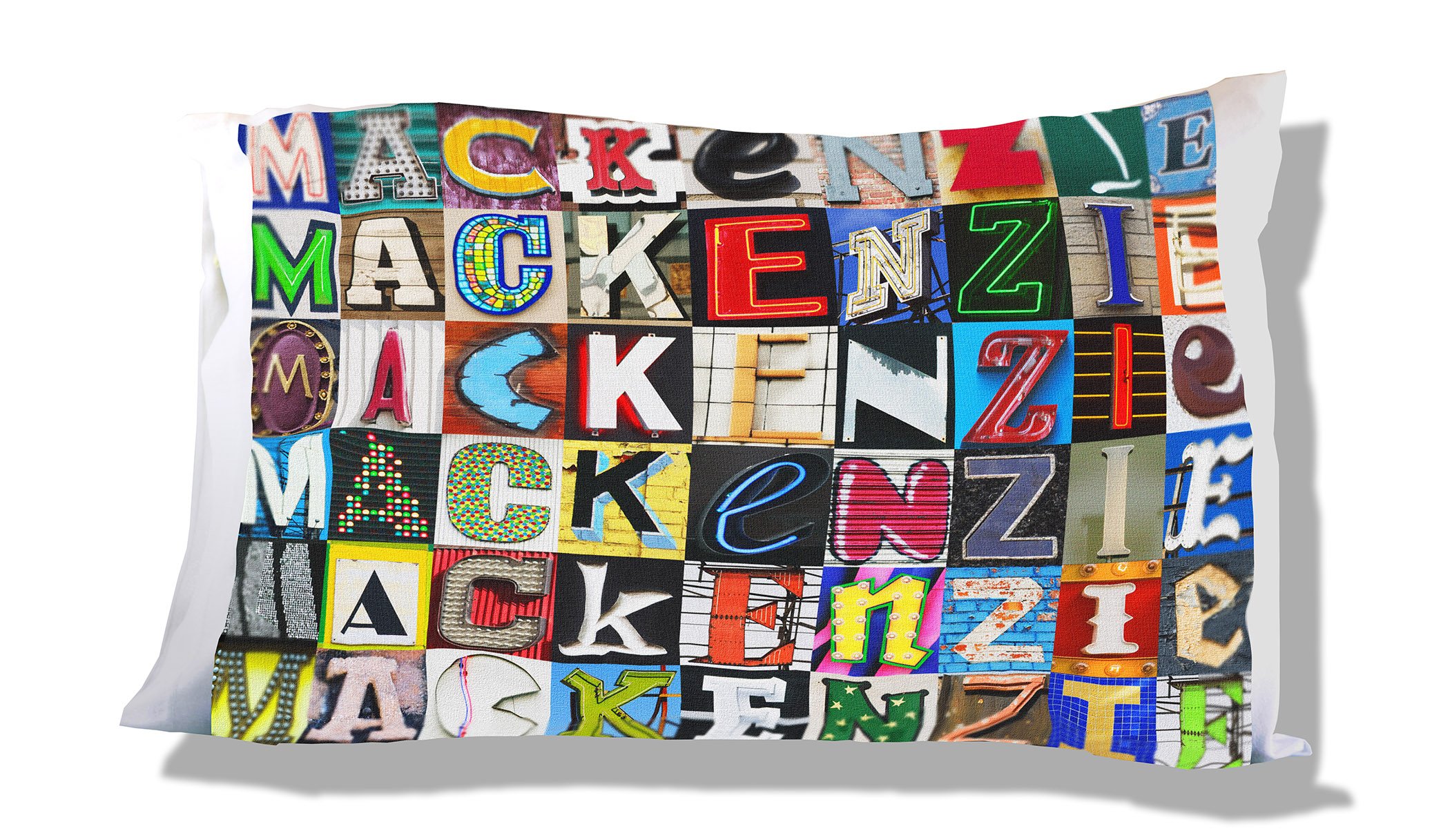 Sign Your Name MACKENZIE Personalized Pillowcase featuring photos of letters