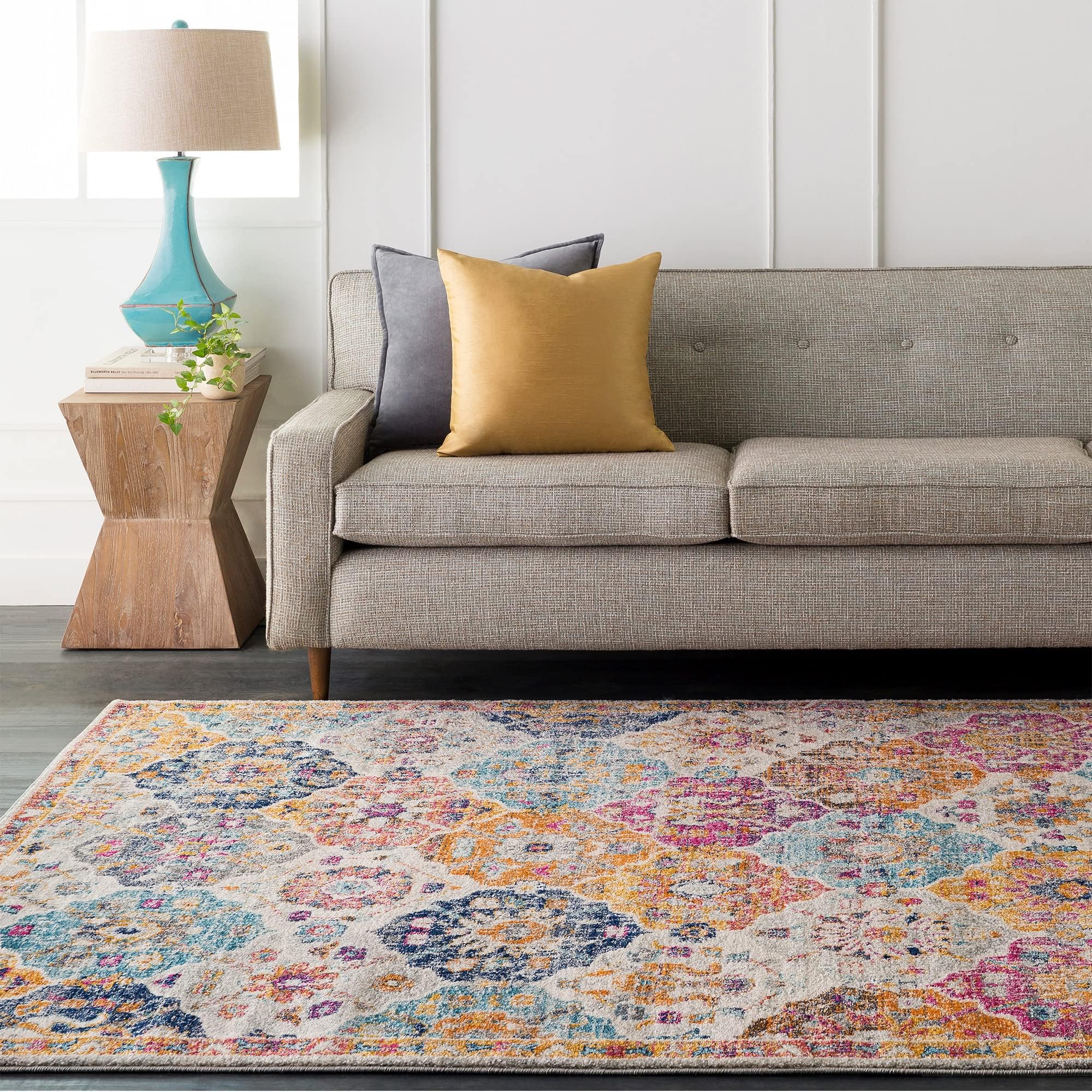 Livabliss Sicily Vintage Rug for Living Room, Dining & Kitchen 160x220 cm, Traditional Boho Design, Multicoloured Mustard Orange Burgundy, Easy Care Pile, Large Floor Covering