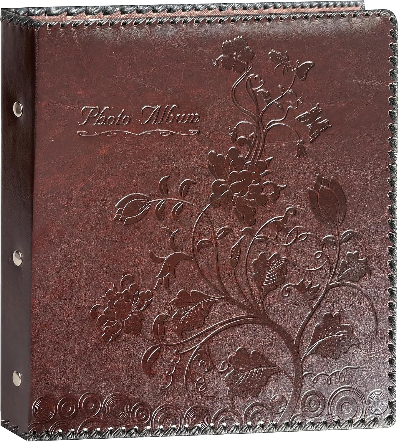 Photo Album Book, Family Album Self Adhesive Scrapbook, Leather Cover, Holds 3x5, 4x6, 5x7, 6x8, 8x10 Photos (Wine Red, Large)