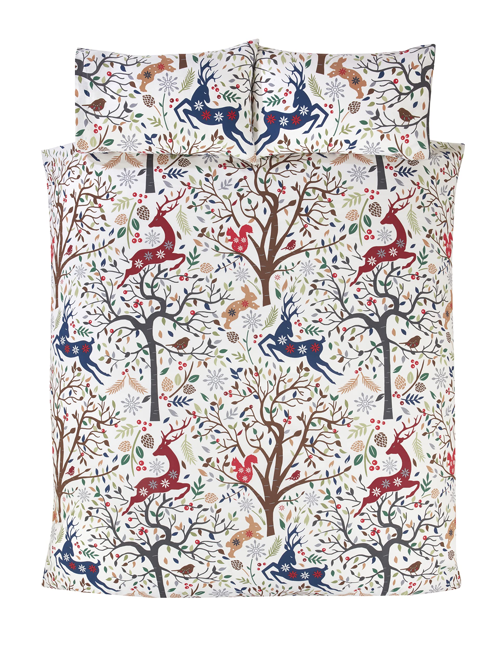 Rapport Tatton Double Duvet Cover Reversible Bed Set Winter Festive Multi, Cotton, 124025828