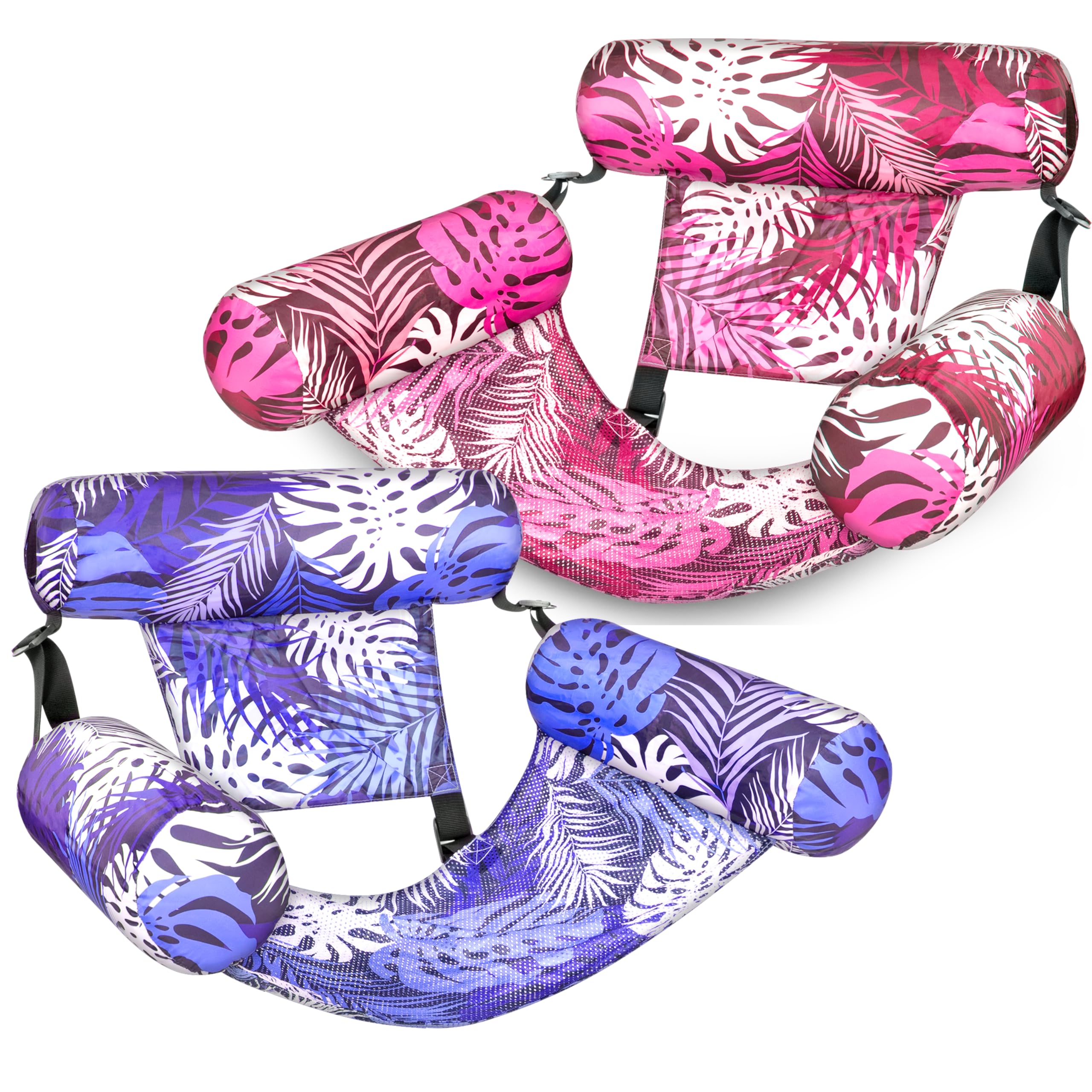 SLOOSH Inflatable Pool Floats Adult,2 Packs Floating Lounge Chairs,Blow up Pool Noodles for Adult Heavy Duty,Floating Chair for Party Summer Water Beach Lake Fun,Tropical Leaves Purple,Pink — image 1