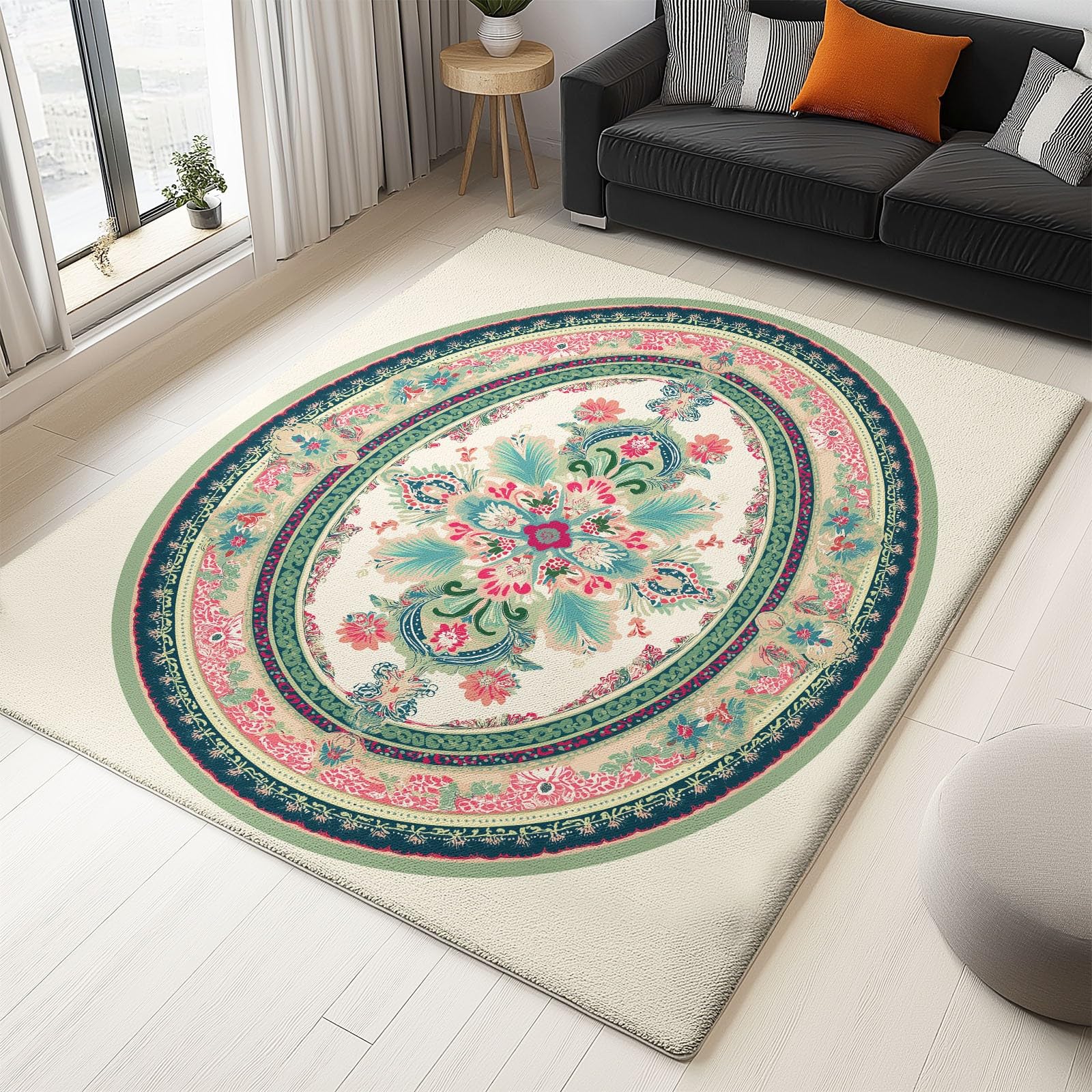 Generico Area Tappeto Soggiorno, Retrò Forma Ovale Motivo Paisley Tappeti Lavabile in Lavatrice Morbido Pile Sala Bambino Cameretta da letto Home Decor Tappeto antiscivolo 100 x 150 cm, Crema