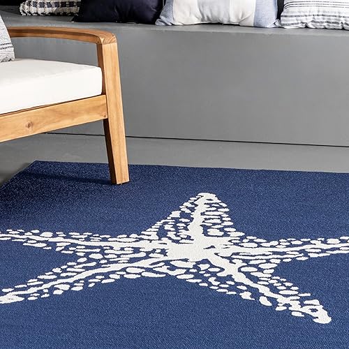 Miniatura 8 de nuLOOM Alfombra marina para interioresexteriores con gancho de mano, 3 x 5 pies, azul marino