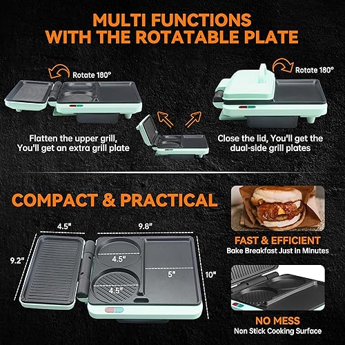 Miniatura 4 de Baker's Friend Breakfast Sandwich Maker, Nonstick Electric Griddle & Grill Combo, 3 in 1 Breakfast Station, Make Egg Muffin Sandwiches Burgers Hot