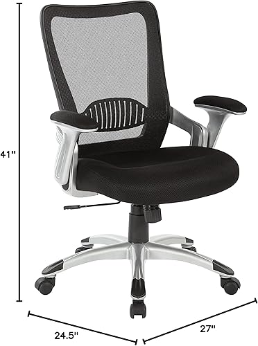 Miniatura 3 de Office Star EMH Series - Silla de escritorio de oficina ajustable con soporte lumbar integrado y brazos abatibles acolchados, piel sintética negra