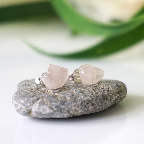 Miniatura 8 de Designs by Nature Gems Handmade Rose Quartz Stud Earrings Sterling Silver, January Birthstone