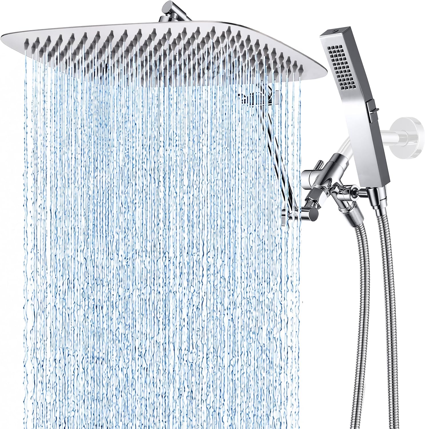 G-Promise All Metal 16 Inches Rainfall Shower Head with Handheld Combo | All Metal, Built to Last, Easy Install, Adjustable Height & Angle for All Heights, Extra Long Hose, Modern Upgrade