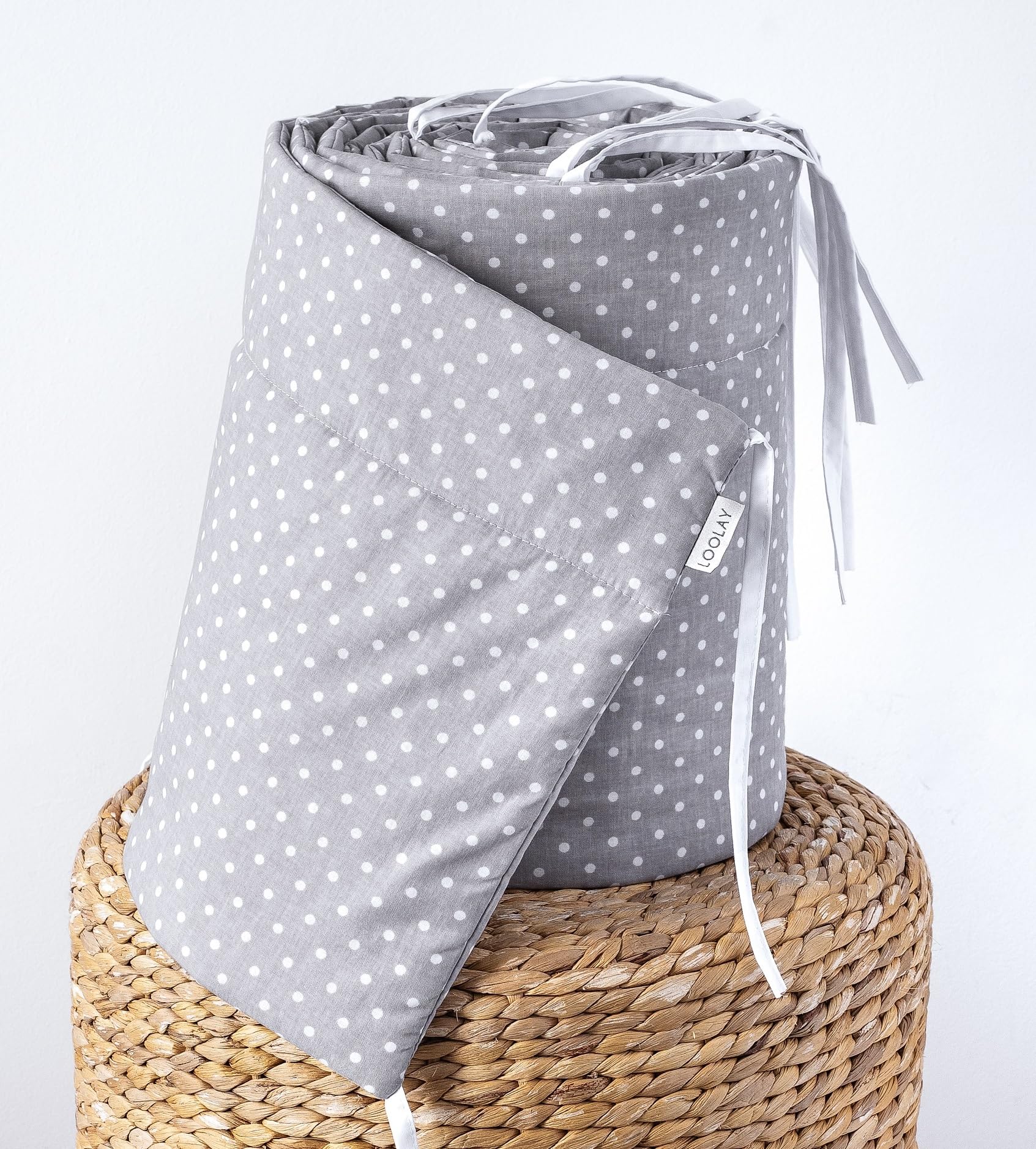 LOOLAY Mini Punkte Grau 100% Baumwolle Bettschutzgitter 420, 360, 210, 180 x 30 cm Bett Schutz Bettgitter Netzstoff (360 x 30 cm)