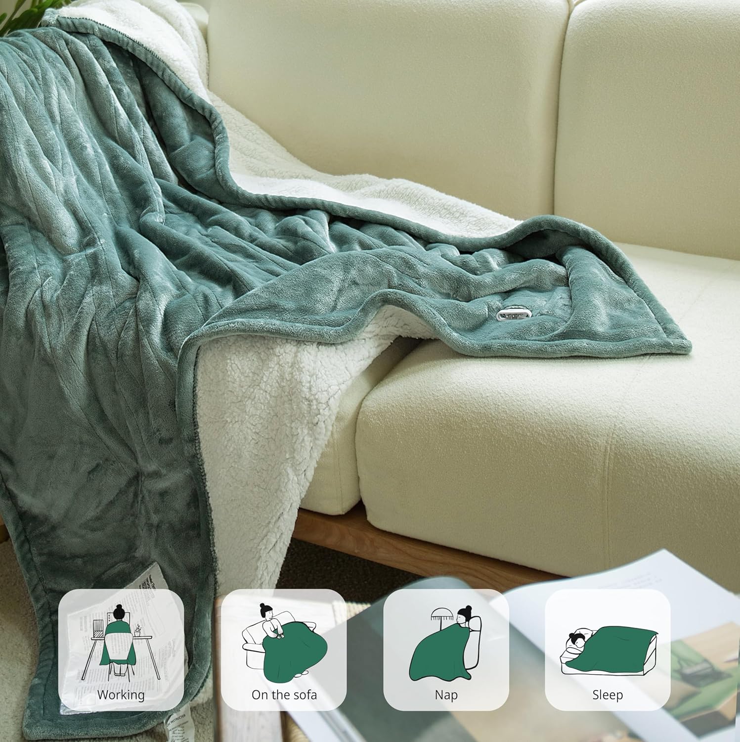 Heated Blanket Electric Throw 50" x 60" -Heated Throw Blanket with 4 Heating Levels & 3 Hours Auto Off,Machine Washable,ETL & FCC Certification(Lake Green) - Image 4