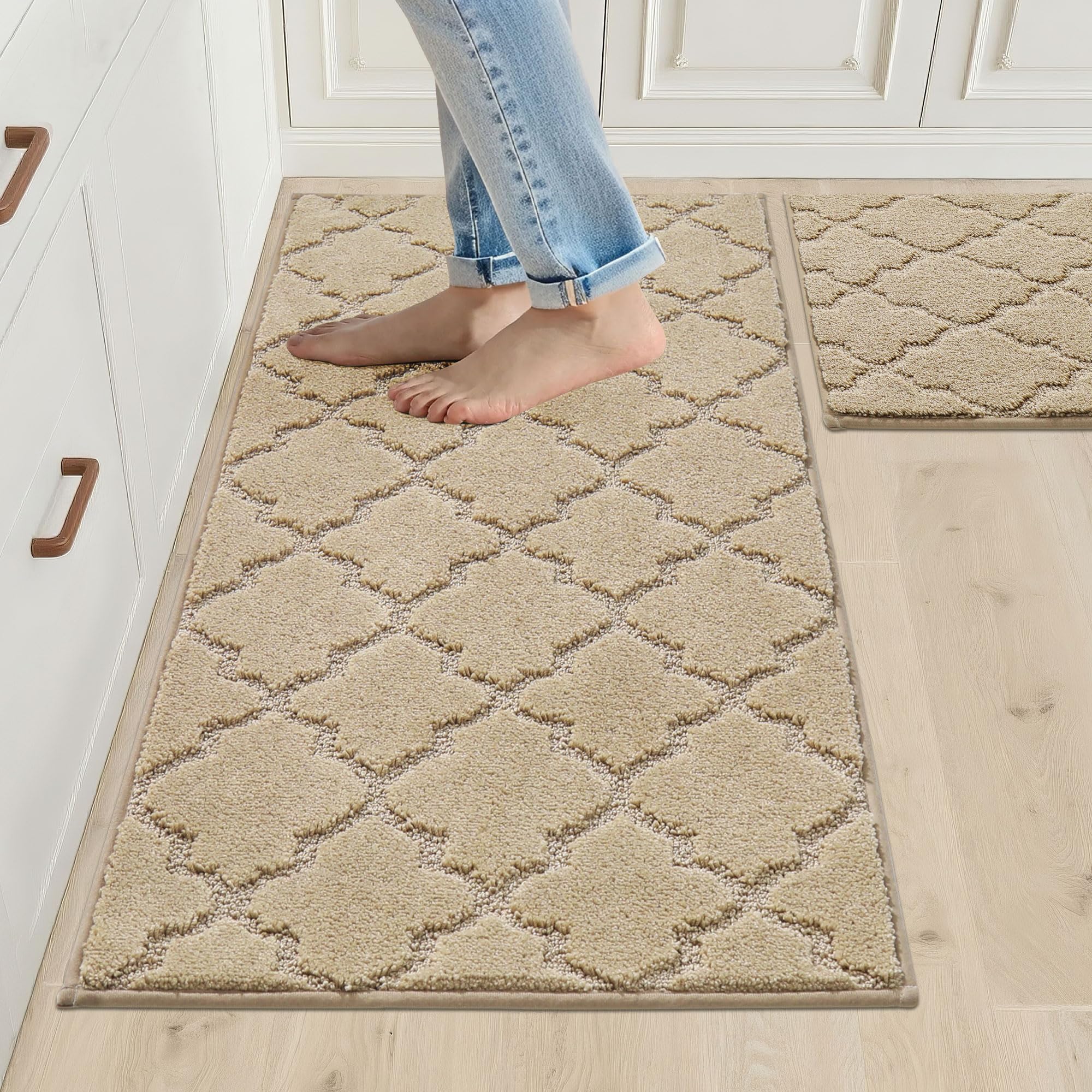 COSY HOMEER Tappeto da cucina, lavabile antiscivolo, tappeto da cucina, corridoio e soggiorno (50 x 75 cm + 50 x 120 cm, beige chiaro)