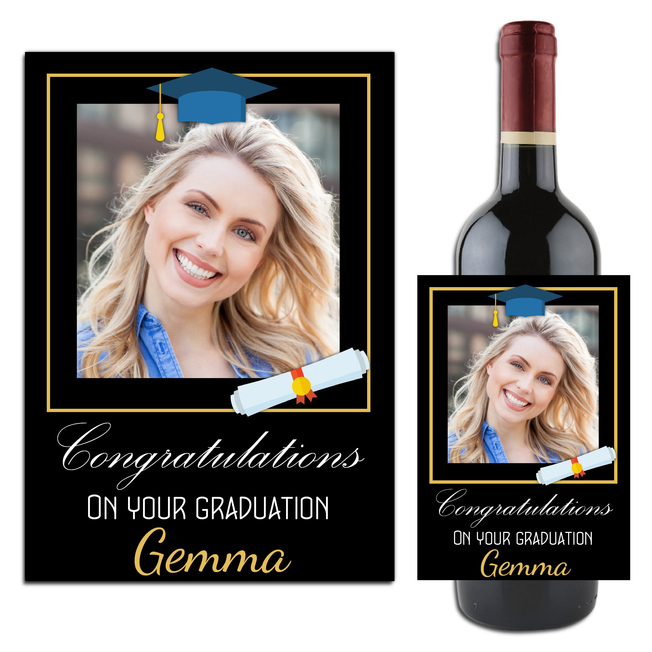 Personalised University College Graduation Wine Champagne Bottle Label ~ Gift Idea N111