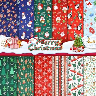YARNOW 12 Pieces Christmas Fabric Bundles Sewing Squares Bundle Fabric Patchwork Christmas Tree Santa Claus Fabric for Xmas Sewing Crafting DIY Supplies (48 x 52 cm/ 18. 89 x 20. 47 Inch)