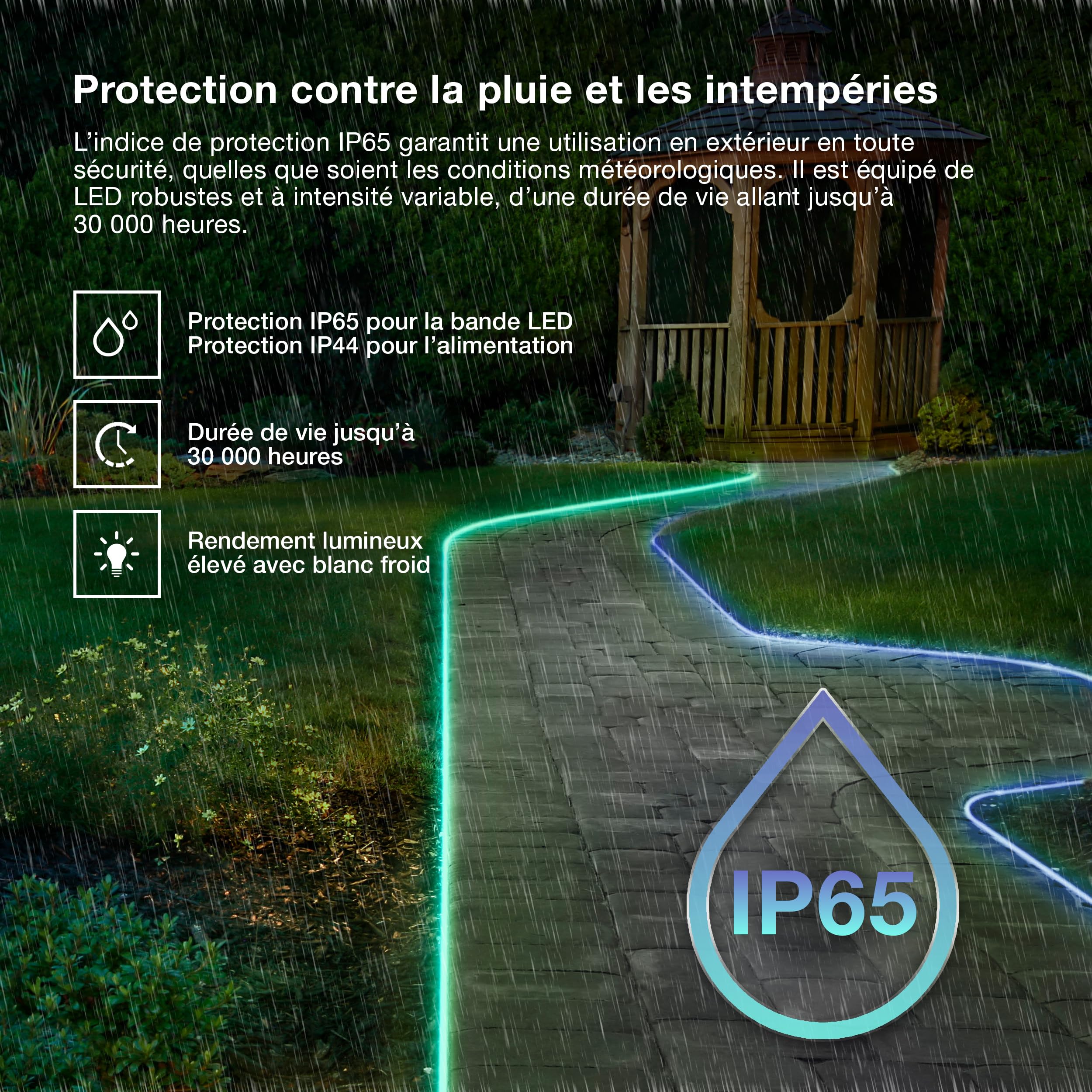 Osram Outdoor Flex Ruban LED 10M IP65, blanc froid, extensible jusqu'à 50 m, avec enrouleur, accessoires de montage, câble de connexion